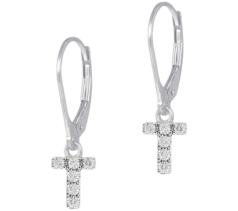 Diamonique Initial Dangle Lever Back Earrings, Sterling — View 41
