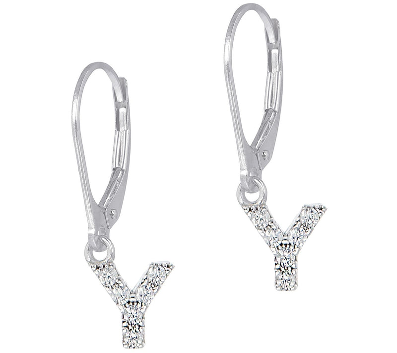Diamonique Initial Dangle Lever Back Earrings, Sterling — View 51
