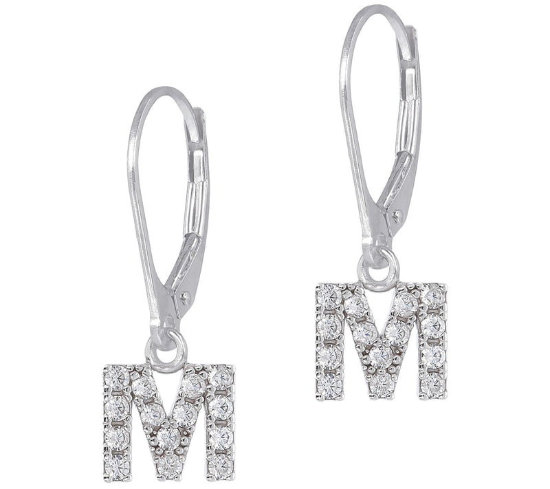 Diamonique Initial Dangle Lever Back Earrings, Sterling — Main view