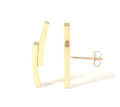 Alkeme 14K Gold Curved Double Bar Climber Earrigs — Main view