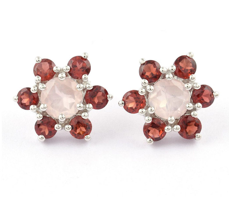 Sterling Silver Multi-Gemstone Floral Stud Earrings — Main view