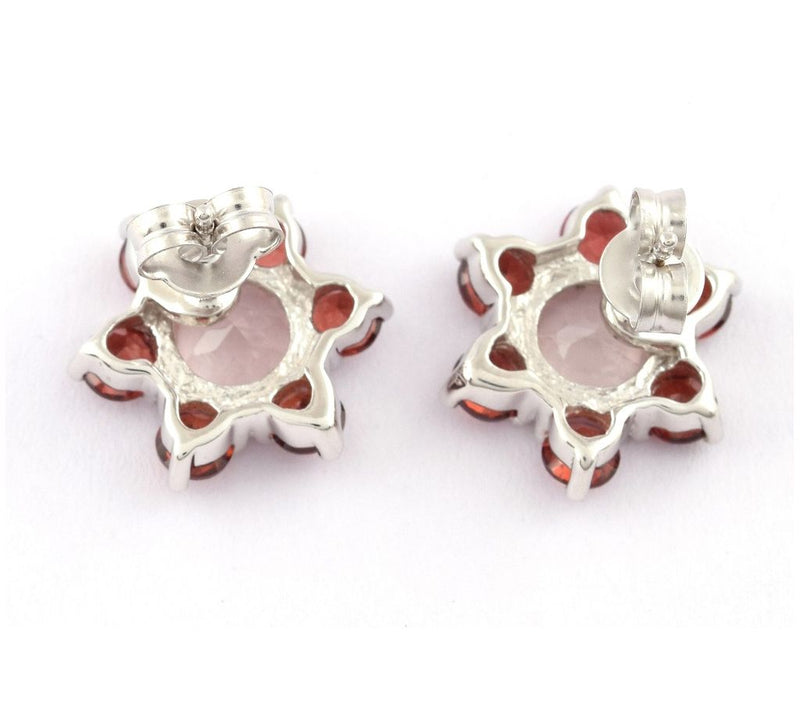 Sterling Silver Multi-Gemstone Floral Stud Earrings — View 3