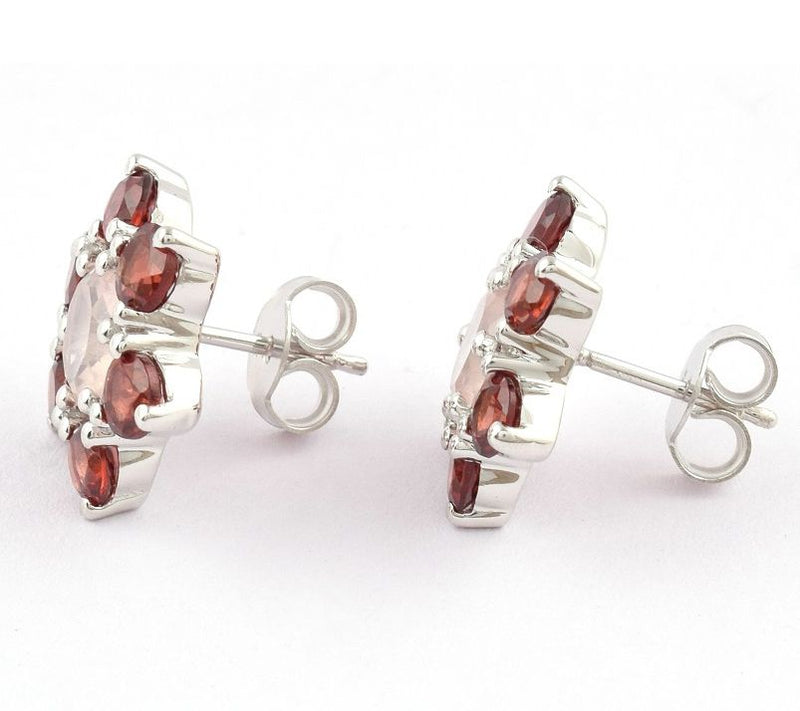 Sterling Silver Multi-Gemstone Floral Stud Earrings — View 2