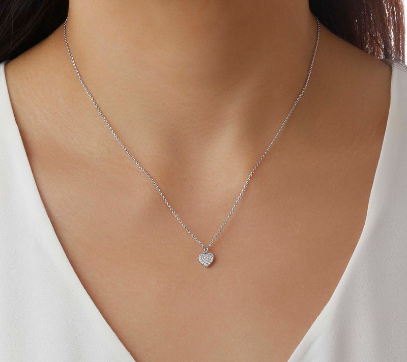Diamonique Petite Heart Pendant w/ Chain,Sterling Silver — View 9