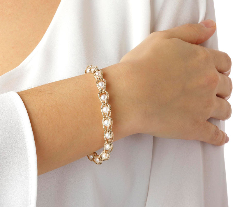 Italian Gold Cultured Freshwater Pearl Bracelet, 14K Gold — View 5