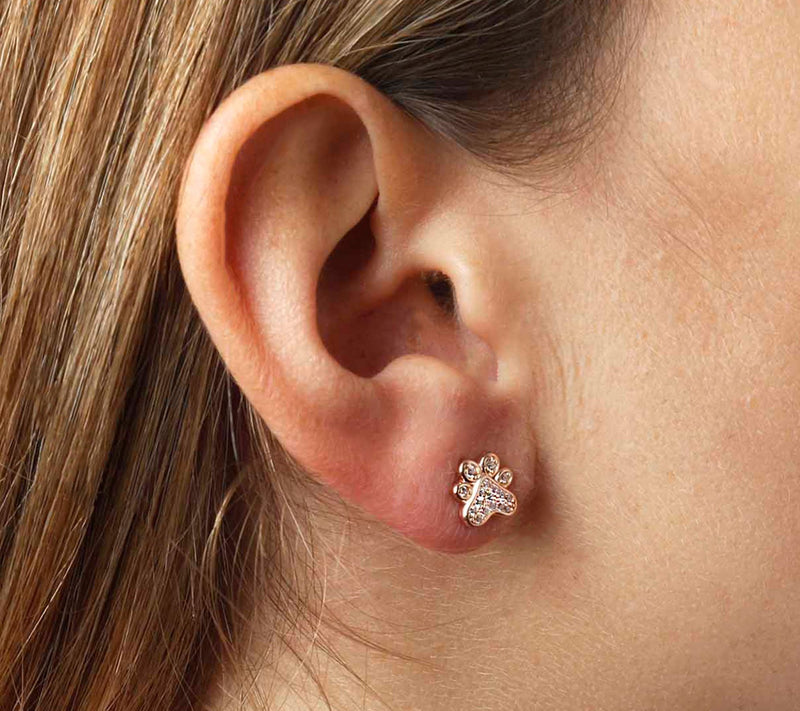 Diamonique 0.15 cttw Paw Print Stud Earrings, Sterling Silver — View 9