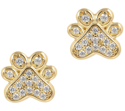 Diamonique 0.15 cttw Paw Print Stud Earrings, Sterling Silver