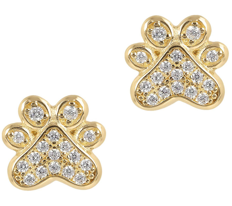 Diamonique 0.15 cttw Paw Print Stud Earrings, Sterling Silver — Main view