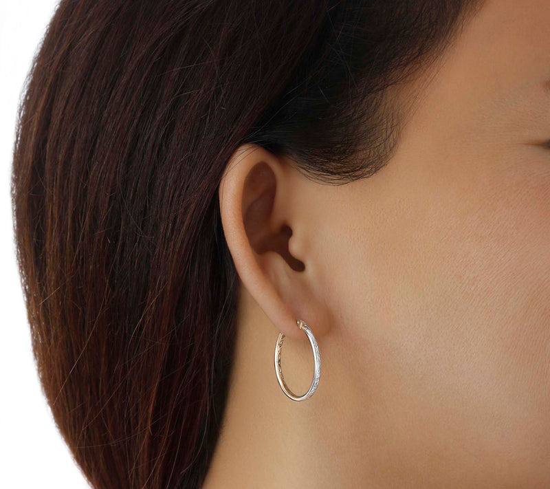 Italian Gold 1" Two-Tone Round Hoop Earrings, 14K — View 3
