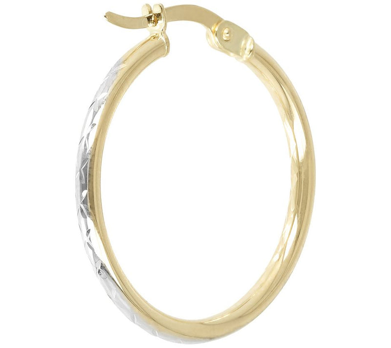 Italian Gold 1" Two-Tone Round Hoop Earrings, 14K — View 2