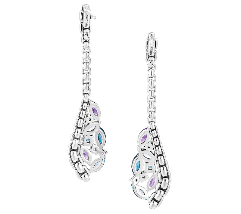 JAI Sterling Silver Multi-Gemstone Box Chain Drop Earrings — View 10