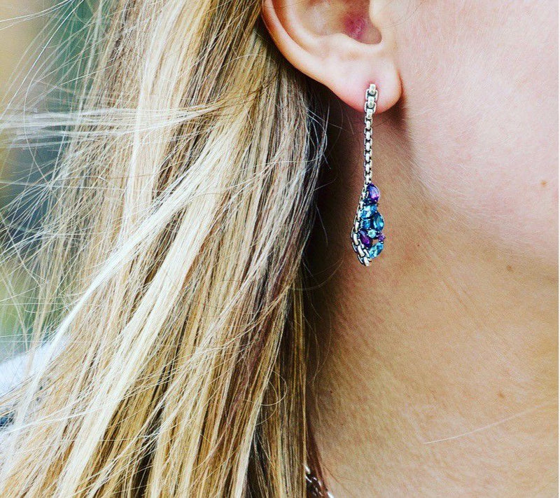 JAI Sterling Silver Multi-Gemstone Box Chain Drop Earrings — View 11