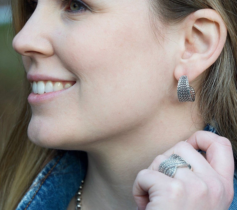 JAI Sterling Silver Kalahari Texture Hoop Earrings — View 3