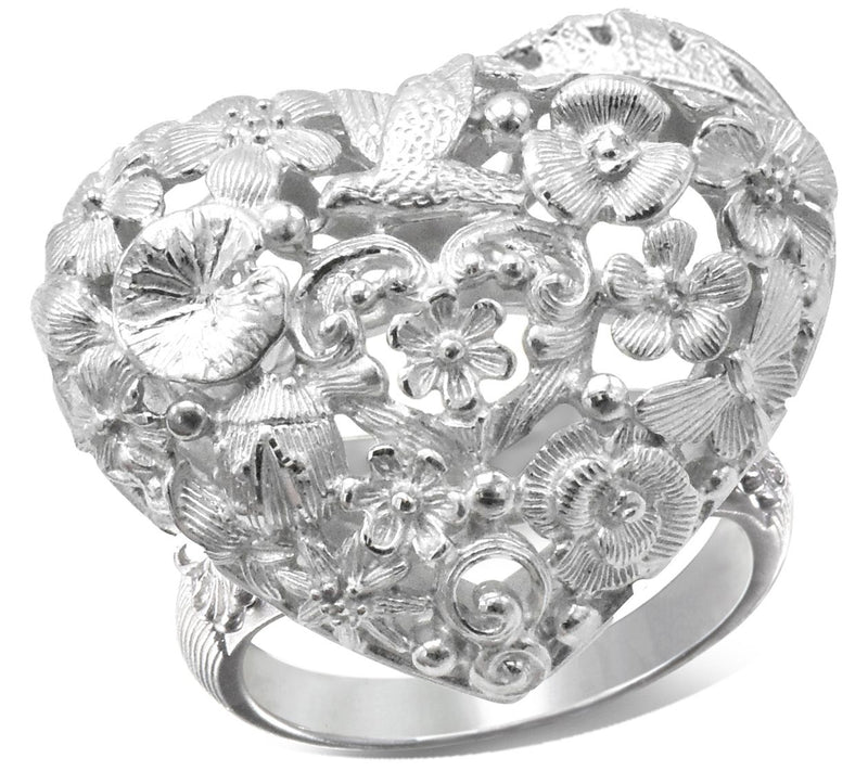 Ariva Sterling Silver Floral Heart Ring — Main view