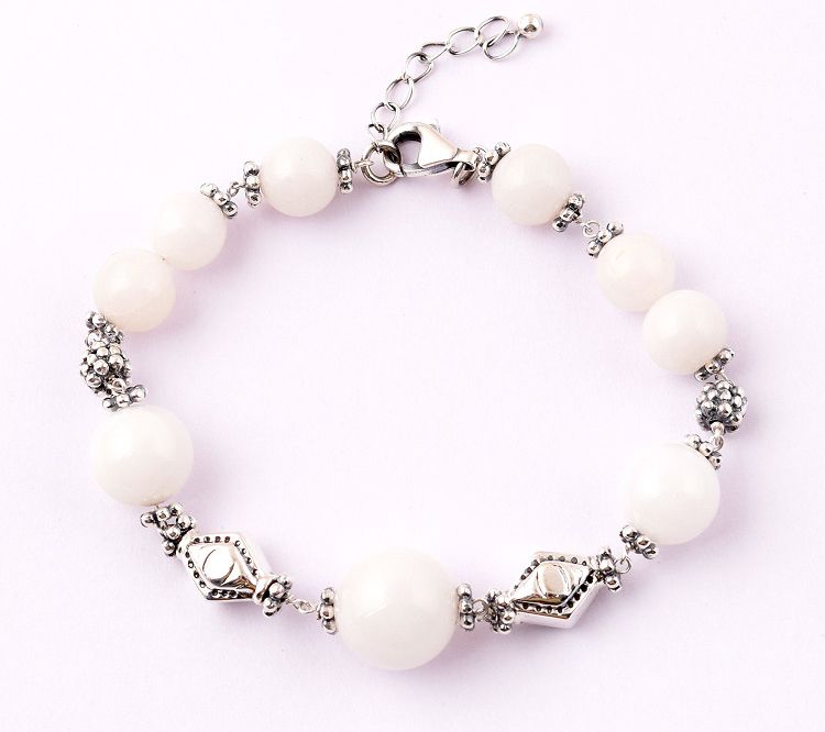 Artisan Crafted Sterling Silver White Chalcedony Bead Bracele — Main view