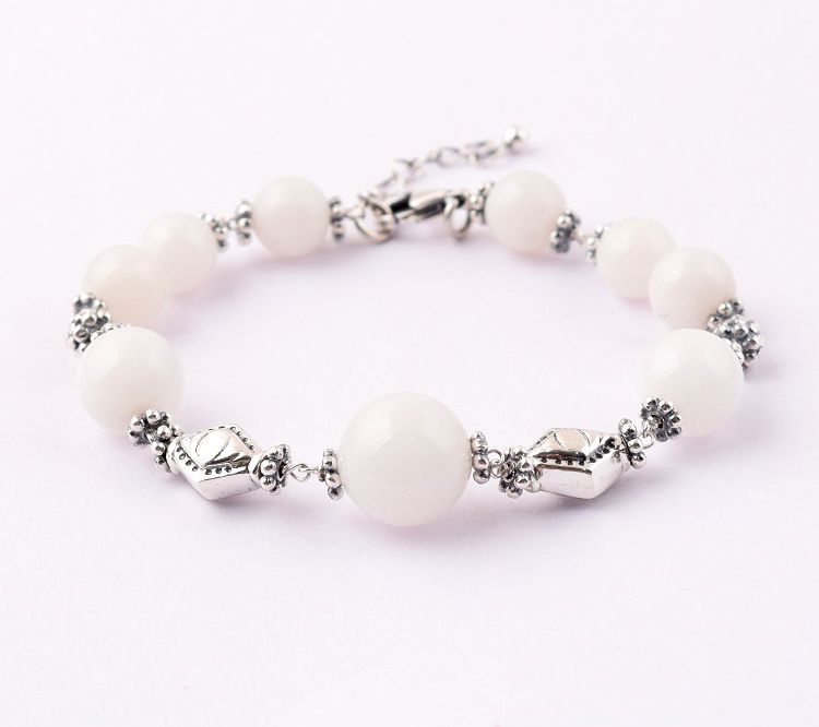 Artisan Crafted Sterling Silver White Chalcedony Bead Bracele — View 2