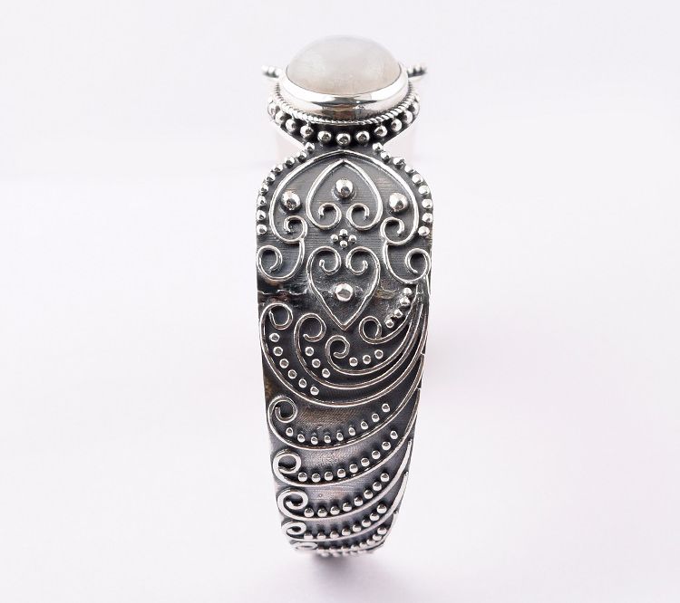 Artisan Crafted Sterling Silver Rainbow Moonstone Cuff — View 5