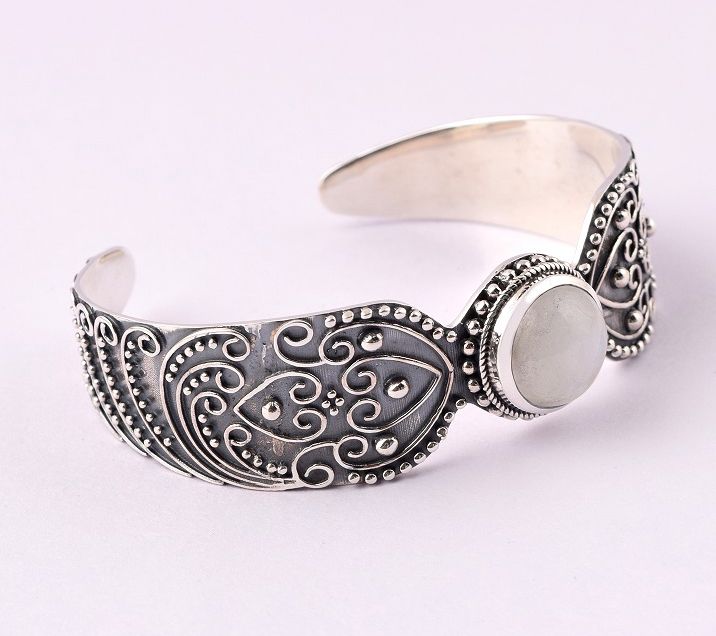 Artisan Crafted Sterling Silver Rainbow Moonstone Cuff — Main view