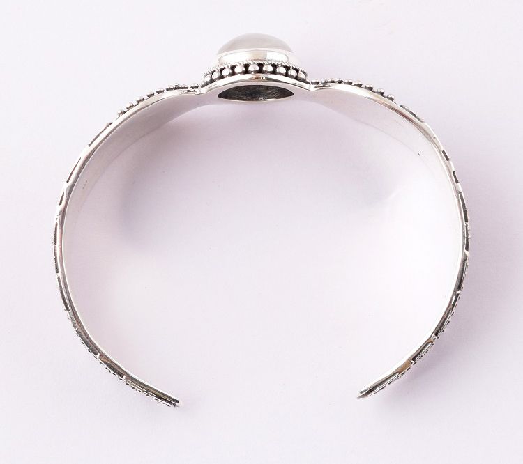 Artisan Crafted Sterling Silver Rainbow Moonstone Cuff — View 6
