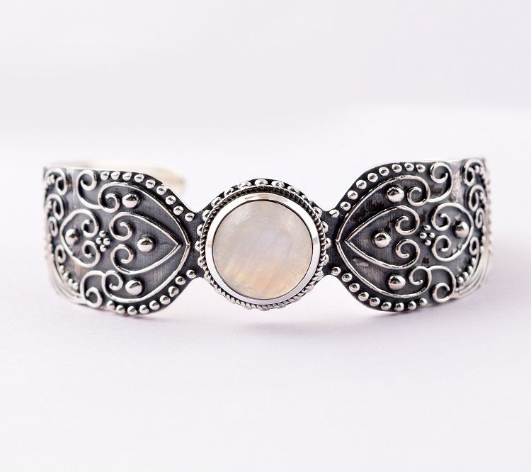 Artisan Crafted Sterling Silver Rainbow Moonstone Cuff — View 3