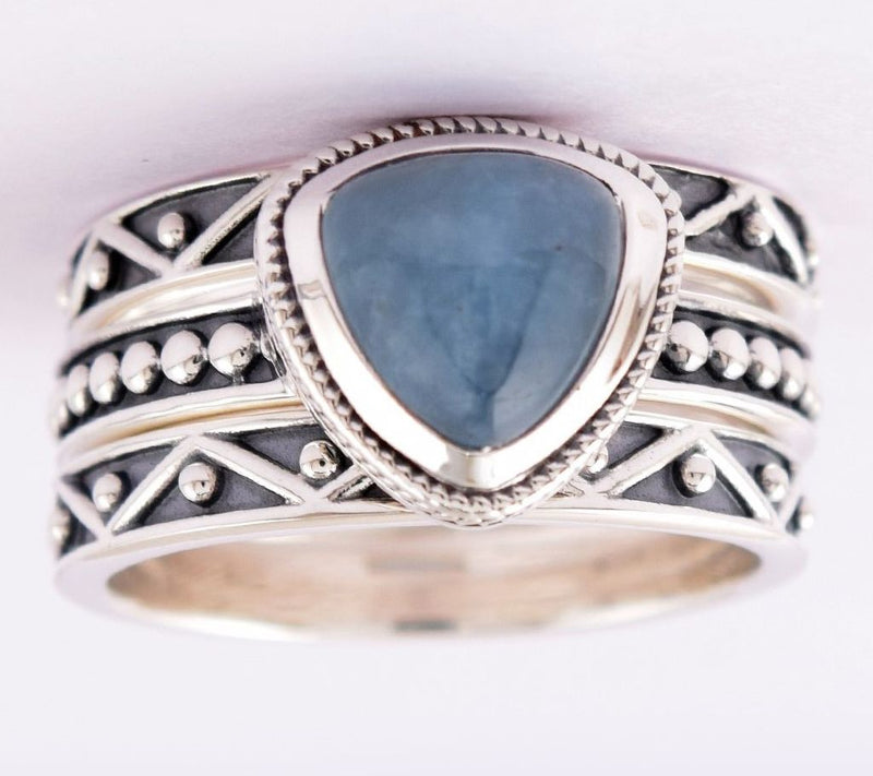 Artisan Crafted Sterling Milky Aquamarine Stackable Ring Set — View 3