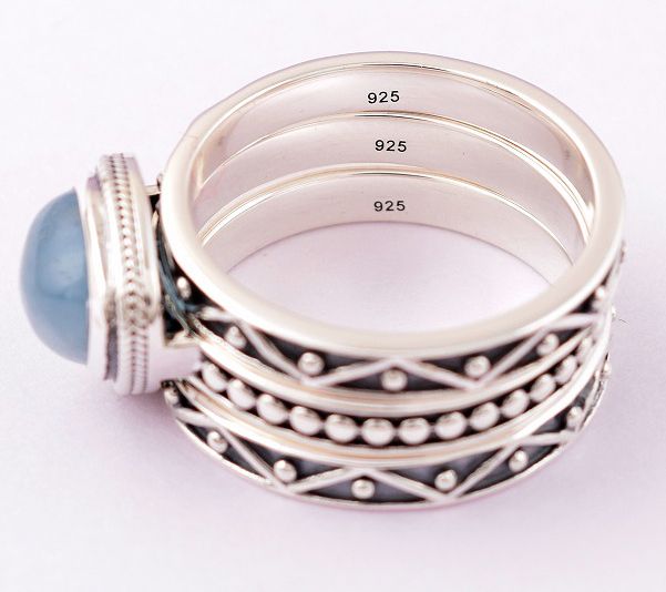 Artisan Crafted Sterling Milky Aquamarine Stackable Ring Set — View 6