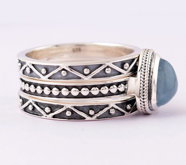 Artisan Crafted Sterling Milky Aquamarine Stackable Ring Set — View 4