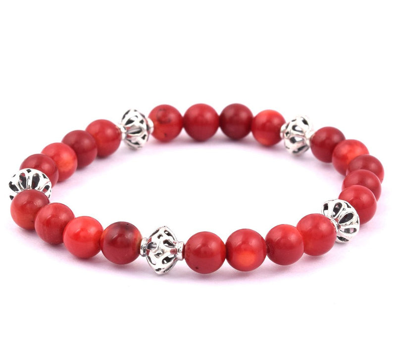 Artisan Crafted Sterling Silver Coral Bead Bracelet — View 3