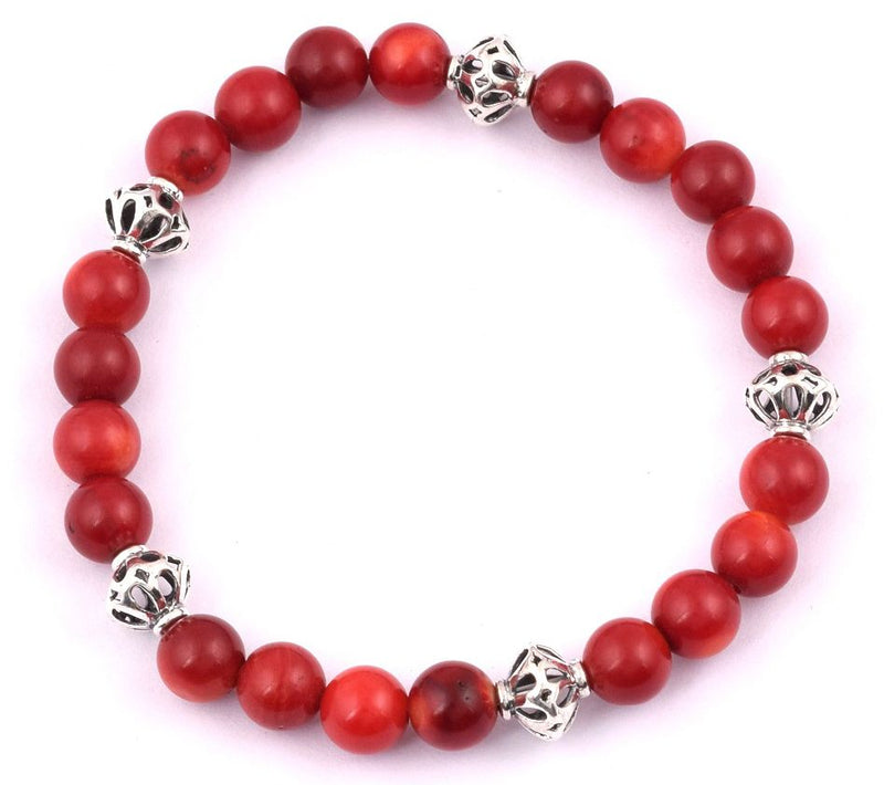 Artisan Crafted Sterling Silver Coral Bead Bracelet — Main view