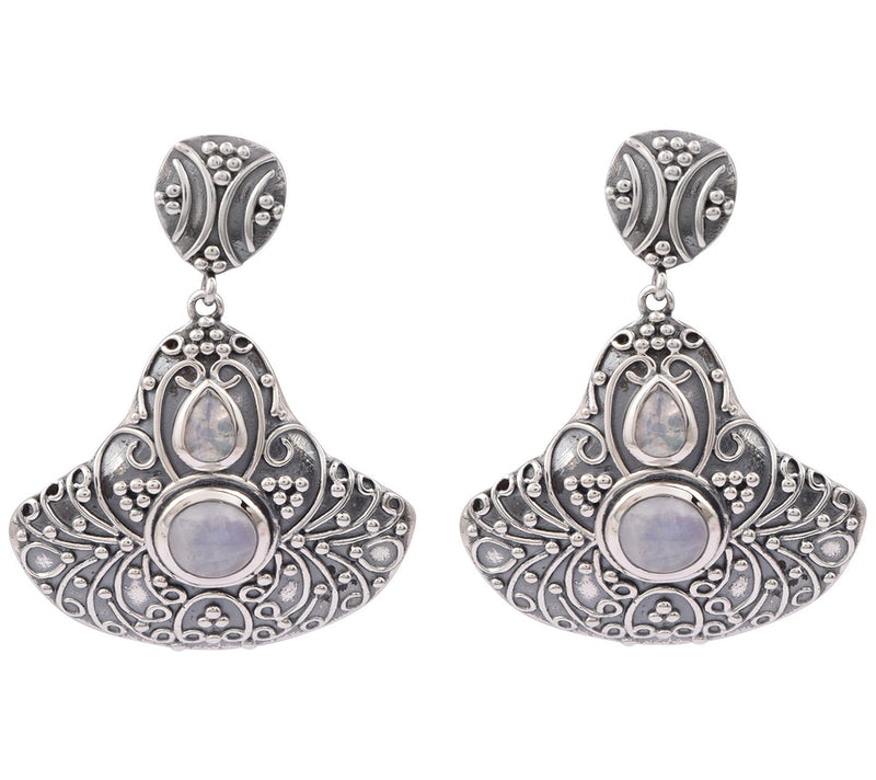 Artisan Crafted Sterling Silver Rainbow Moonstone Earrings — Main view