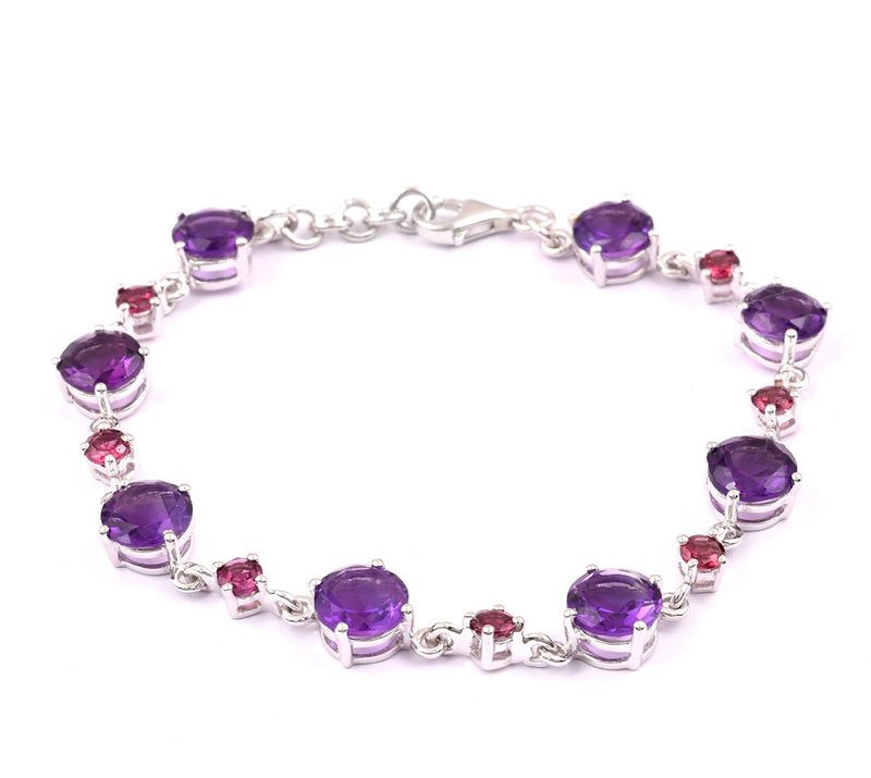 Sterling Silver 11.75 cttw Amethyst & RhodoliteBracelet — View 2