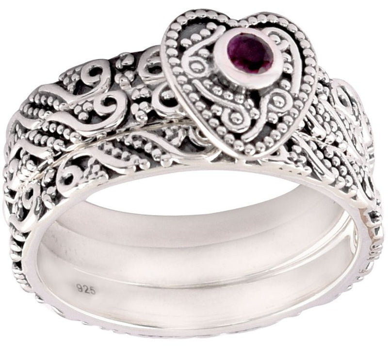 Artisan Crafted Sterling Silver Rhodolite Stacking Ring Set — View 3