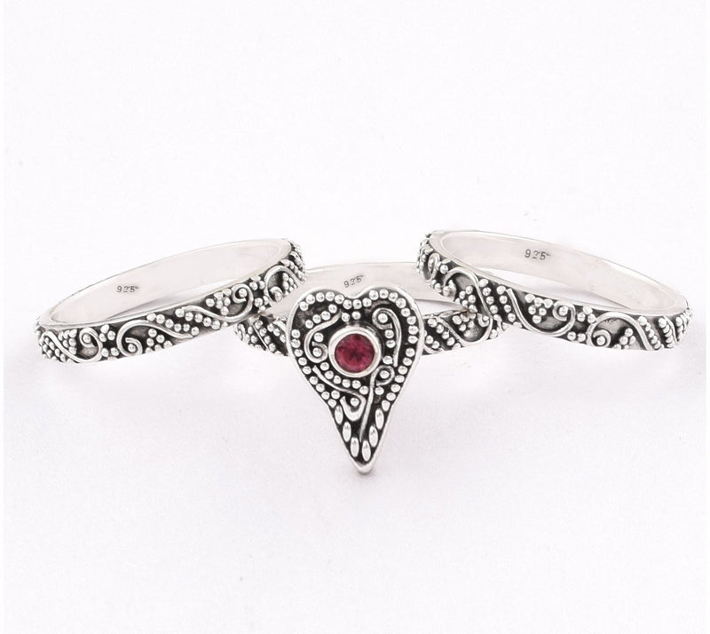 Artisan Crafted Sterling Silver Rhodolite Stacking Ring Set — View 4