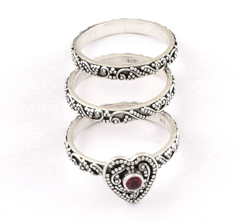 Artisan Crafted Sterling Silver Rhodolite Stacking Ring Set — Main view