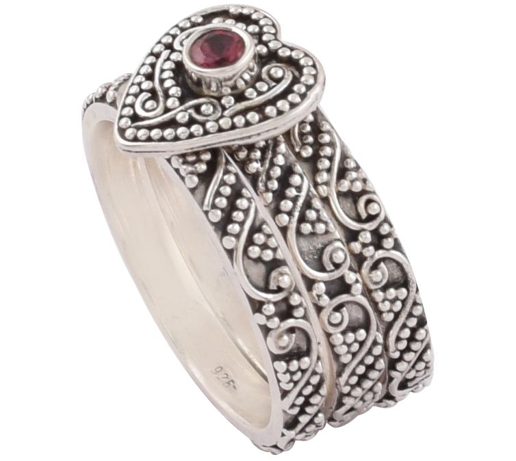 Artisan Crafted Sterling Silver Rhodolite Stacking Ring Set — View 5