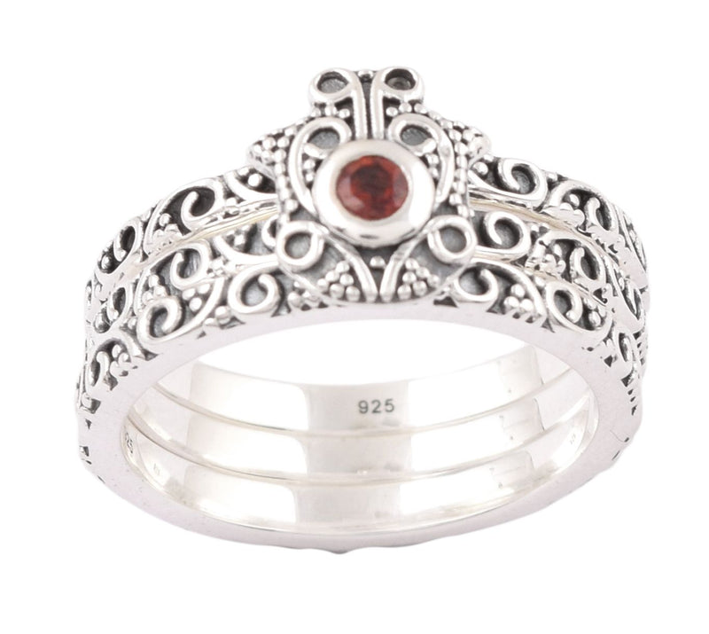 Artisan Crafted Sterling Silver Garnet Stacking Ring Set — View 4