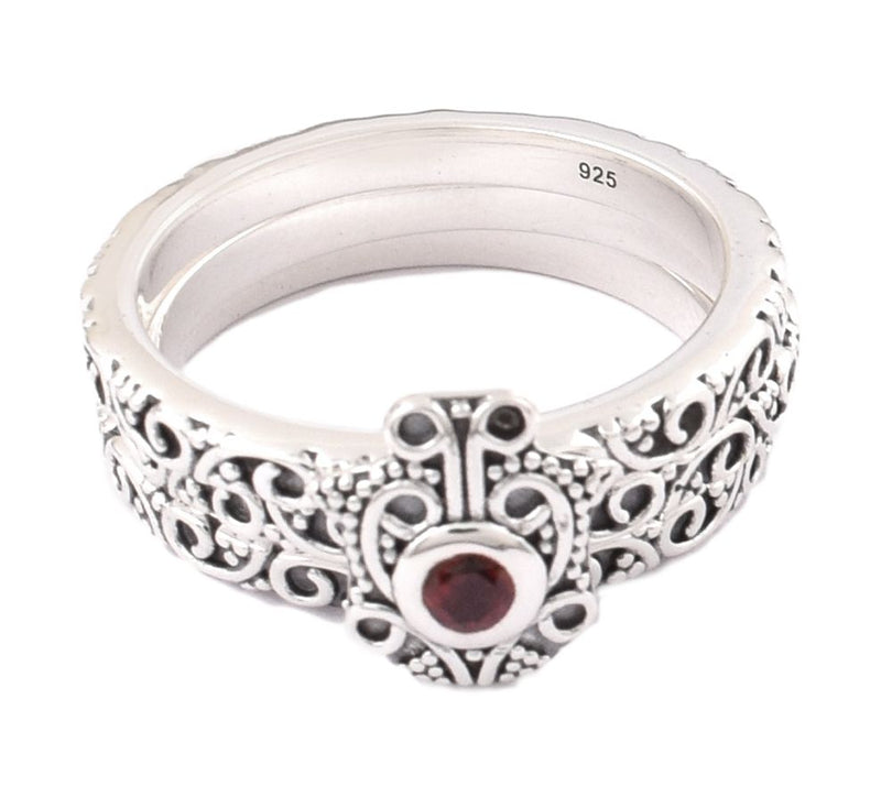 Artisan Crafted Sterling Silver Garnet Stacking Ring Set — View 2