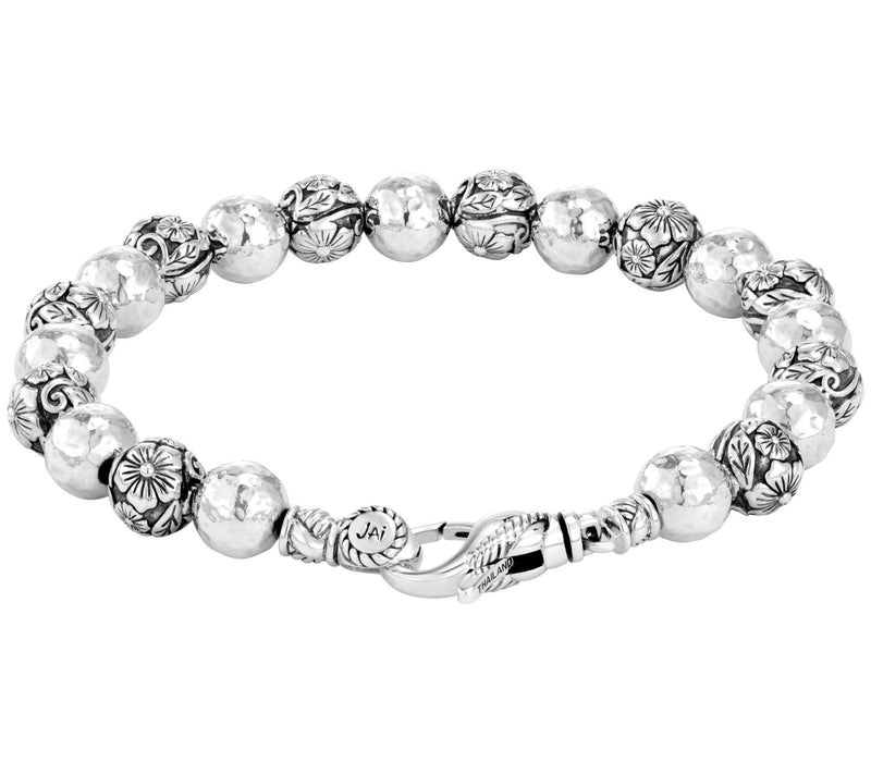JAI Sterling Silver Hammered & Floral Bead Bracelet — View 2