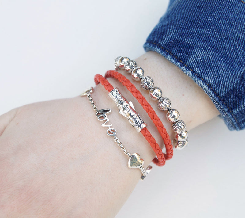JAI Sterling Silver Hammered & Floral Bead Bracelet — View 4