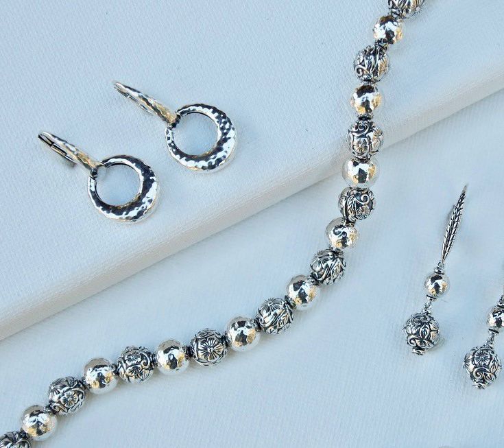 JAI Sterling Silver Hammered & Floral Bead Bracelet — View 3