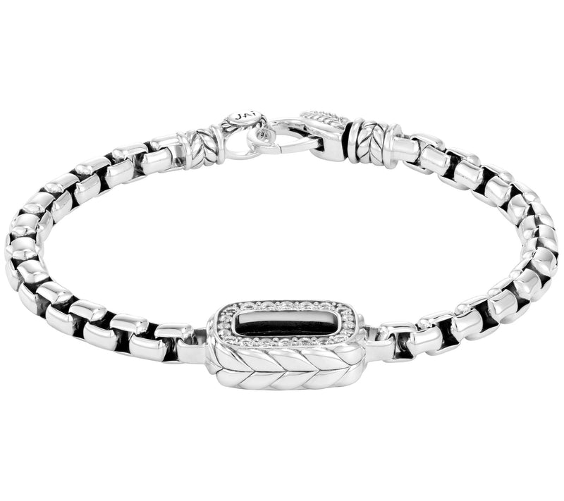 JAI Sterling Box Chain Bracelet w/ Reversible Gemstone Link — View 6