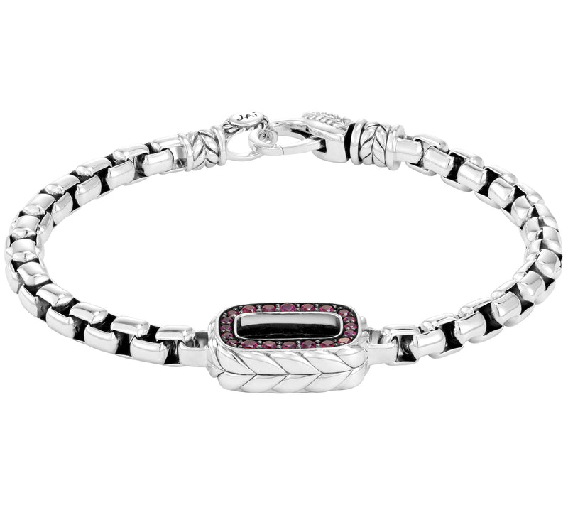 JAI Sterling Box Chain Bracelet w/ Reversible Gemstone Link — View 5