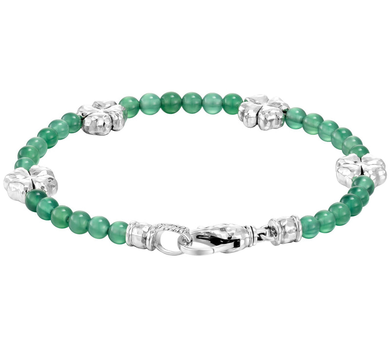 JAI Sterling Silver Green Agate Bead Clover Bracelet — View 2