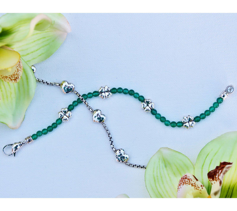 JAI Sterling Silver Green Agate Bead Clover Bracelet — View 3