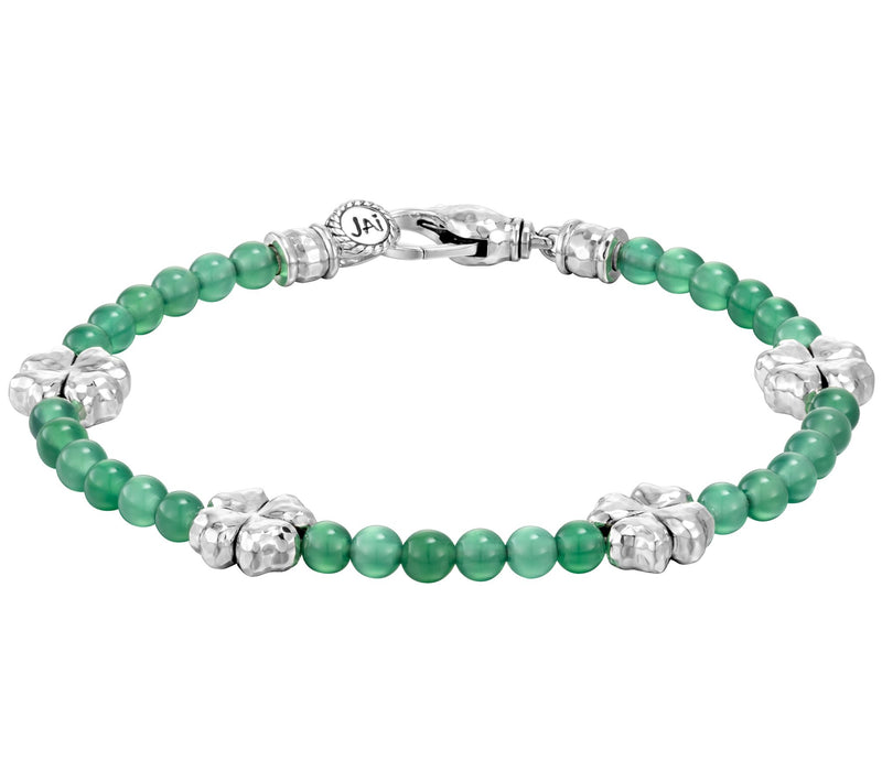 JAI Sterling Silver Green Agate Bead Clover Bracelet — Main view