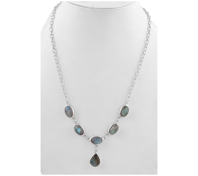 Sterling Silver Labradorite Pear Drop Necklace — View 3