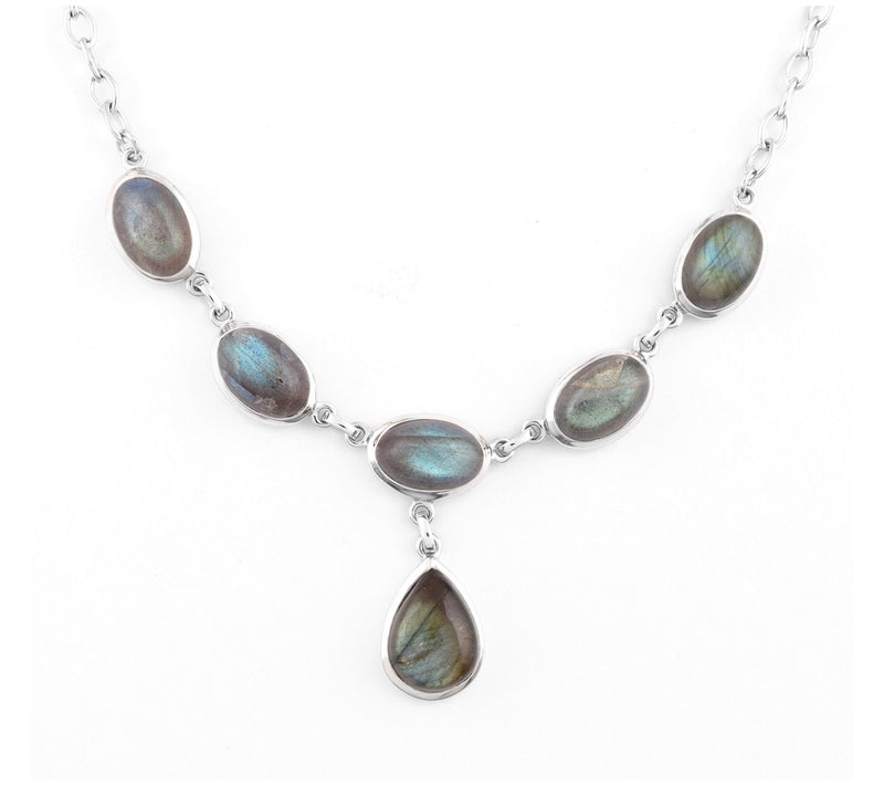 Sterling Silver Labradorite Pear Drop Necklace — Main view