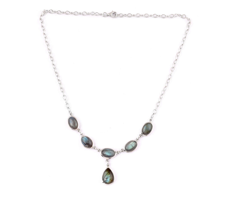 Sterling Silver Labradorite Pear Drop Necklace — View 2