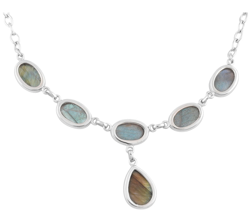 Sterling Silver Labradorite Pear Drop Necklace — View 4