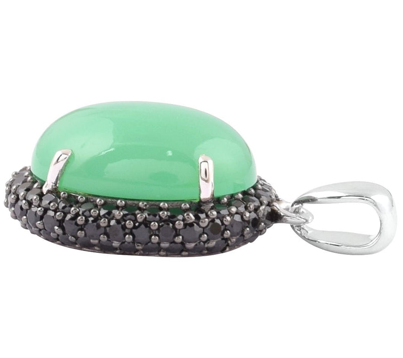Sterling Chrysophrase Chalcedony & Black S pinel Pendant — View 3